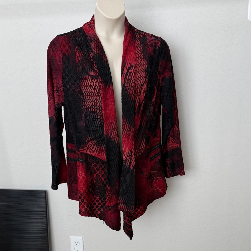 The Pyramid Collection Red and Black Open-Front Cardigan XL